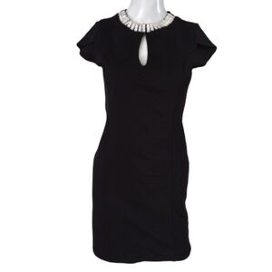 ViJo Couture Dress Women‎ L Black Sleeveless Mini Bodycon Round Rhinestones Neck